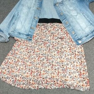 LOFT swing skirt: blue and pink floral